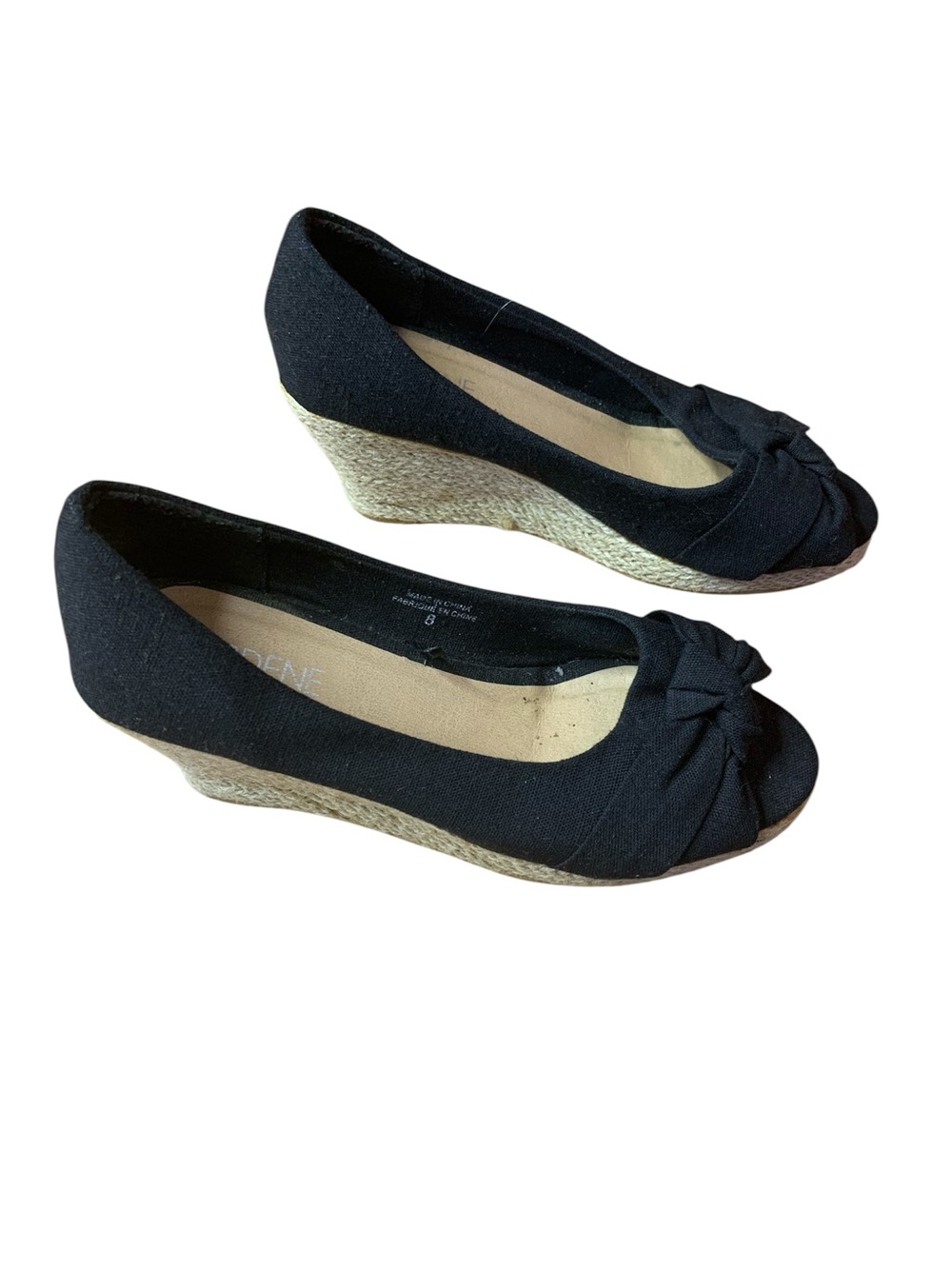 Ardene Black Espadrille Wedge Sandals - Size 8 - Peep Toe